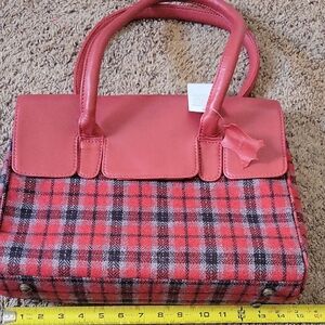 Red Leather and Plaid Large Purse/tote. New